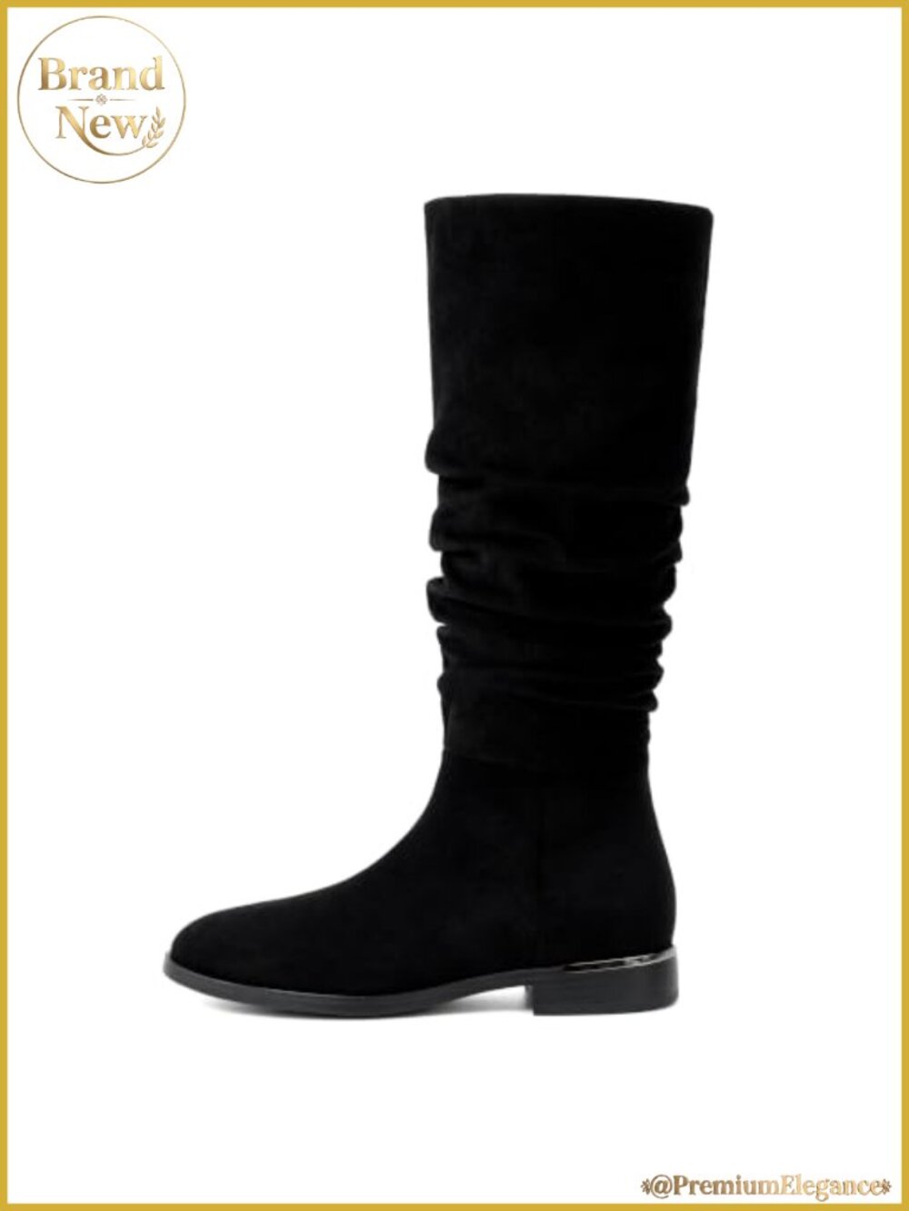 Slouchy Flat Knee High Boots Ruched Suede-Like Women's